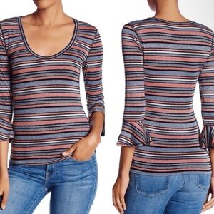 Free People y2k surprise party Metallic Stripe Bell Sleeve Top (S)